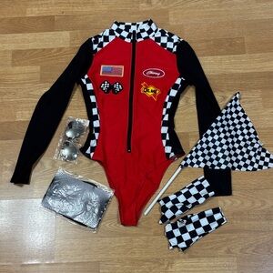 Red and Black Racing Costume with Accessories